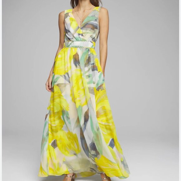 White House Black Market Yellow and Green Maxi Dress - Picture 2 of 5